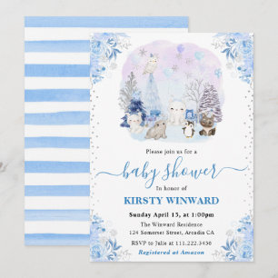 Aquarell Winter Arktische Tiere Babyparty Einladung
