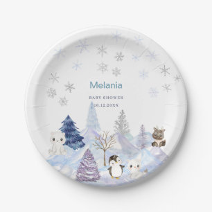 Aquarell Winter Arktische Tiere Babyparty Pappteller