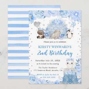 Aquarell Winter Arktische Tiere Kinder Geburtstag Einladung