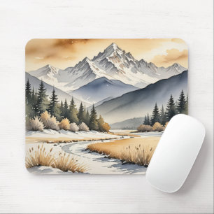 Aquarell-Winter-Bergtal Mousepad