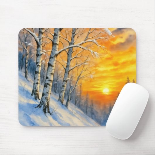 Aquarell-Winter-Birkenbäume Mousepad (Mit Mouse)