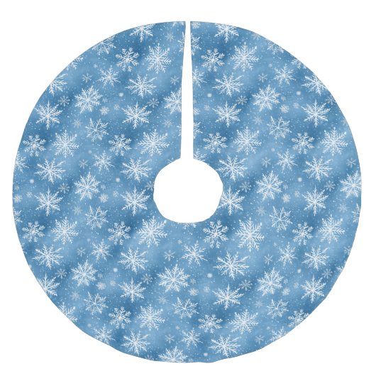 Aquarell-Winter-Blauer-Schneeflocke Polyester Weihnachtsbaumdecke (Vorderseite)