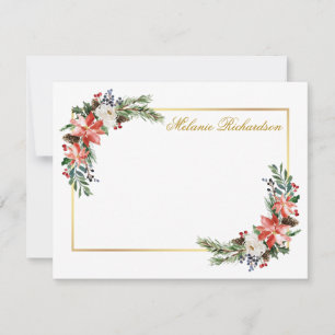 Aquarell-Winter-Blumenmuster personalisiert in Gol Mitteilungskarte