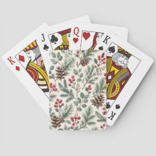 Aquarell-Winter-Botanik Kiefer und Beeren Spielkarten
