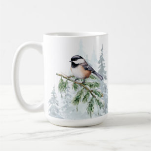 Aquarell-Winter-Fichtenbaum-Meise Kaffeetasse