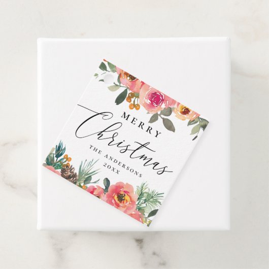 Aquarell Winter Florals. Elegantes Weihnachtsblut Geschenkanhänger (Beispiel)