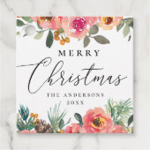 Aquarell Winter Florals. Elegantes Weihnachtsblut Geschenkanhänger (Vorderseite)