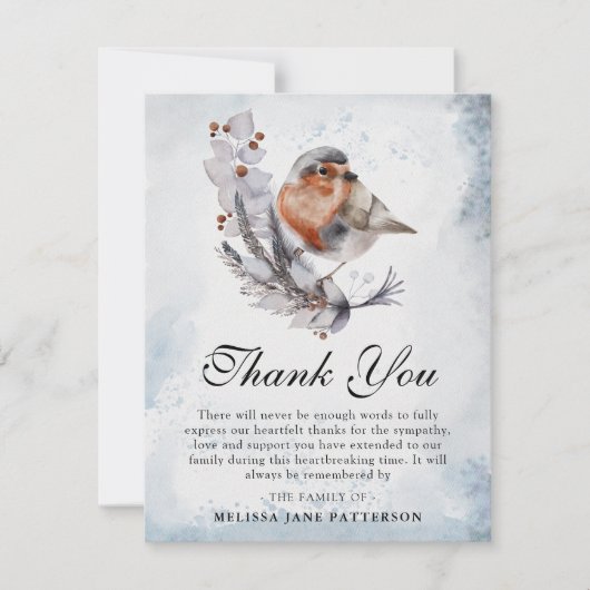 Aquarell Winter Foliage & Robin Beerdigung Dankeskarte (Vorderseite)
