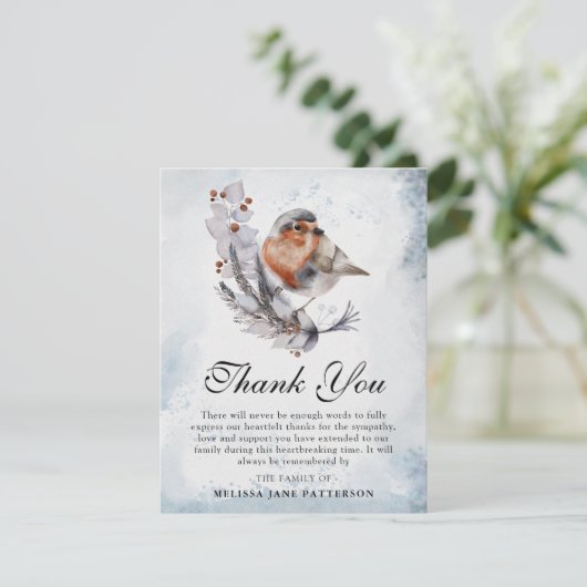 Aquarell Winter Foliage & Robin Beerdigung Dankeskarte (Stehend Vorderseite)