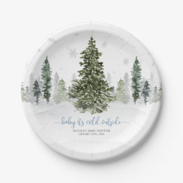 Aquarell Winter Forest Blue Baby Dusche Pappteller