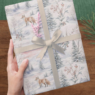 Aquarell Winter Fuchs und Kiefern Weihnachten Geschenkpapier