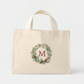 Aquarell-Winter-Grün-Kranz-Monogramm Mini Stoffbeutel (Vorne)