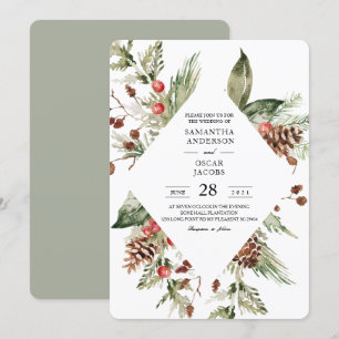 Aquarell-Winter-Grün-Tanne & Tannenzapfen Einladung