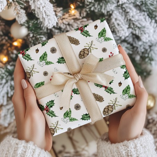 Aquarell Winter Grün und Berries Weihnachten Geschenkpapier