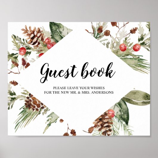 Aquarell Winter Grüne Kiefernwälder und Kieferkief Poster (Vorne)