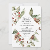 Aquarell Winter Grüne Kiefernwälder und Kiefernkon Einladung (Vorderseite)