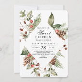 Aquarell Winter Grüne Kiefernwälder und Kiefernkon Einladung (Vorderseite)