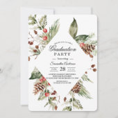 Aquarell Winter Grüne Kiefernwälder und Kiefernkon Einladung (Vorderseite)