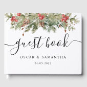 Aquarell Winter Grüne Kiefernwälder und Kiefernkon Gästebuch (Vorderseite)