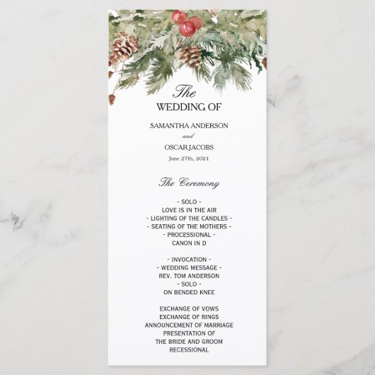 Aquarell Winter Grüne Kiefernwälder und Kiefernkon Menükarte (Vorderseite)