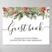 Aquarell Winter Grüne Kiefernwälder und Kiefernkon Poster (Vorne)