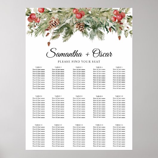 Aquarell Winter Grüne Kiefernwälder und Kiefernkon Poster (Vorne)