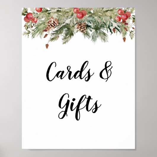 Aquarell Winter Grüne Kiefernwälder und Kiefernkon Poster (Vorne)