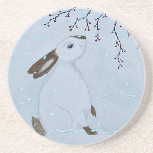 Aquarell-Winter-Hasen-Kaninchen Getränkeuntersetzer (Vorne)