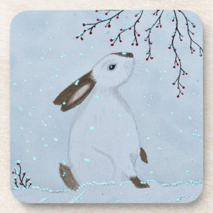 Aquarell-Winter-Hasen-Kaninchen Getränkeuntersetzer