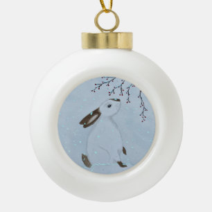 Aquarell-Winter-Hasen-Kaninchen Keramik Kugel-Ornament