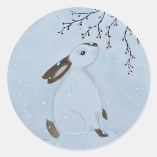 Aquarell-Winter-Hasen-Kaninchen Runder Aufkleber