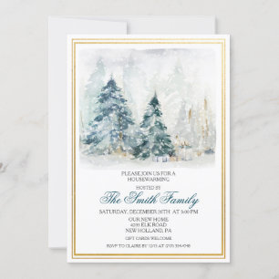 Aquarell-Winter-Haus-Einweihungseinladung