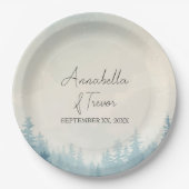 Aquarell-Winter-Kiefernwald-Individueller Name Pappteller (Vorderseite)