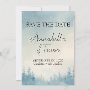 Aquarell-Winter-Kiefernwald-romantische Hochzeit Save The Date