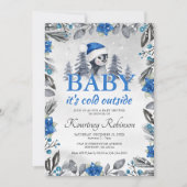 Aquarell Winter Penguin Blue Baby Dusche Einladung (Vorderseite)