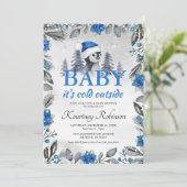 Aquarell Winter Penguin Blue Baby Dusche Einladung (Stehend Vorderseite)