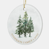 Aquarell Winter Pine Trees Weihnachtsfest Foto Keramik Ornament (Links)