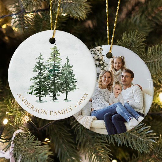 Aquarell Winter Pine Trees Weihnachtsfest Foto Keramik Ornament