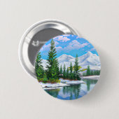 Aquarell Winter Schnee Bergsee-Zauber im Val Piora Button (Vorne & Hinten)