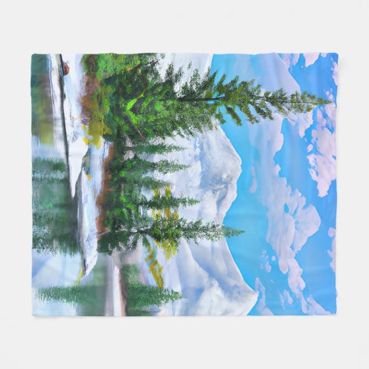 Aquarell Winter Schnee Bergsee-Zauber im Val Piora Fleecedecke (Vorderseite (Horizontal))