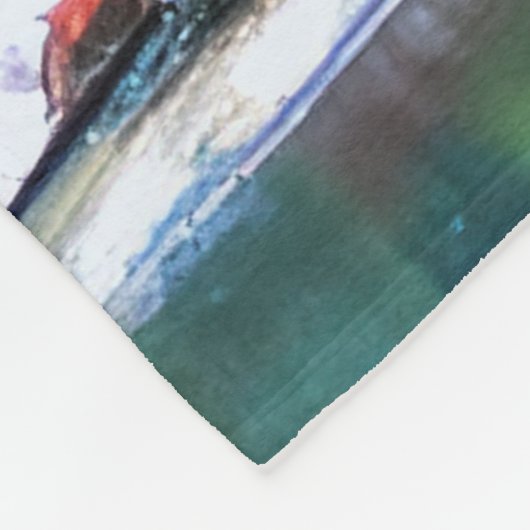 Aquarell Winter Schnee Bergsee-Zauber im Val Piora Fleecedecke (Ecke)