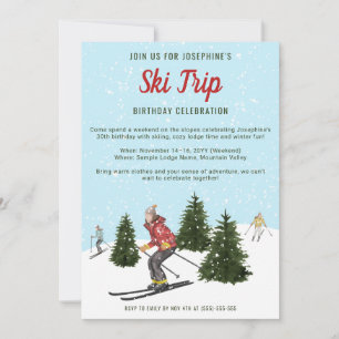 Aquarell-Winter-Skiurlaub-Skifahren-Geburtstagsfei Einladung