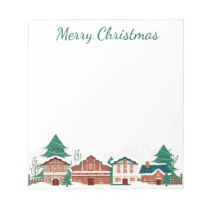 Aquarell-Winter-Weihnachten-Stadthäuser Notizblock