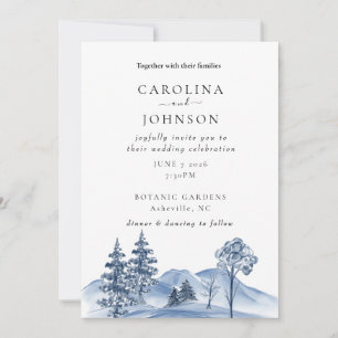 Aquarell-Winterbaum & Berglands Hochzeit Einladung