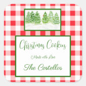 Aquarell-Winterbäume Rotkariert COOKIES Quadratischer Aufkleber (Vorderseite)