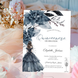 Aquarell-Winterblumen-Glas-Mädchen-Quinceanera Einladung