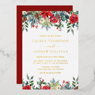 Aquarell-Winterblüten-Girlande Botanische Hochzeit Folieneinladung