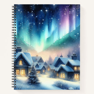 Aquarell-Winterdorf Schneebedeckte Weihnachten Notizblock