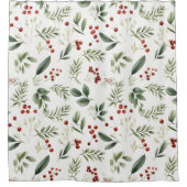 Aquarell Wintergrün und rote Beeren Botanik Duschvorhang (Vorderseite)