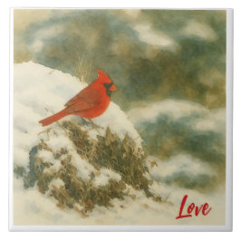 Aquarell-Winterkardinal Fliese
